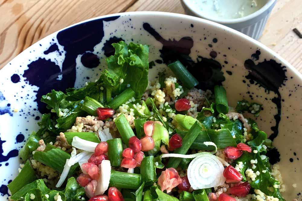 Mediterranean Lamb Couscous with Kale and Pomegranate