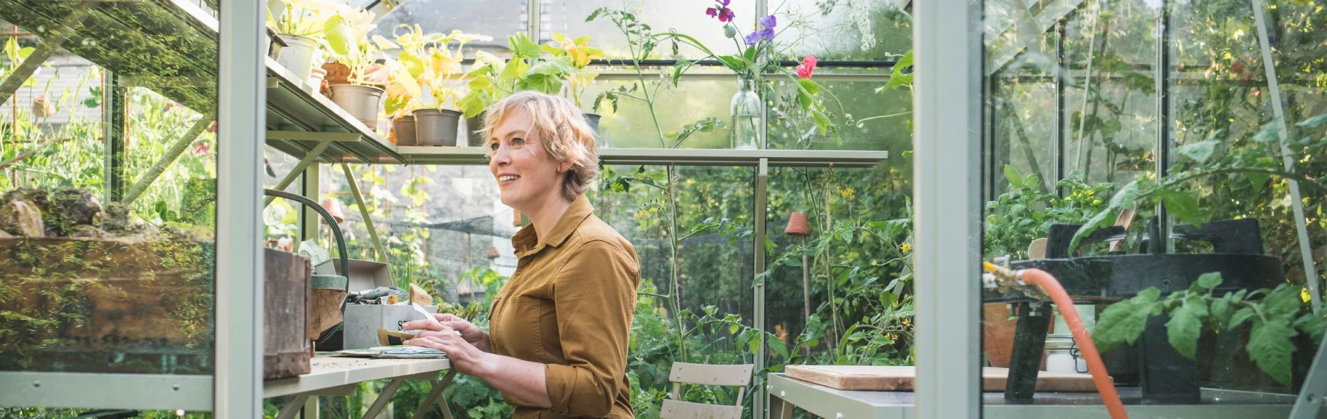 Kathy Slack in her Rhino greenhouse