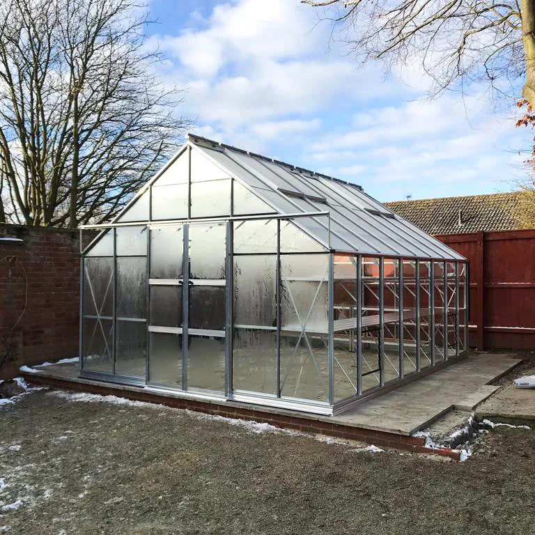 A frosty 12x16 Rhino Premium Greenhouse