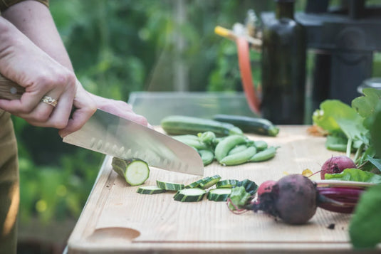 Chopping cucumbers